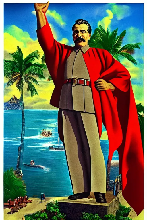 Prompt: stalin in paradise, art in paradise style, stalin in heaven, clear color art in 4 k