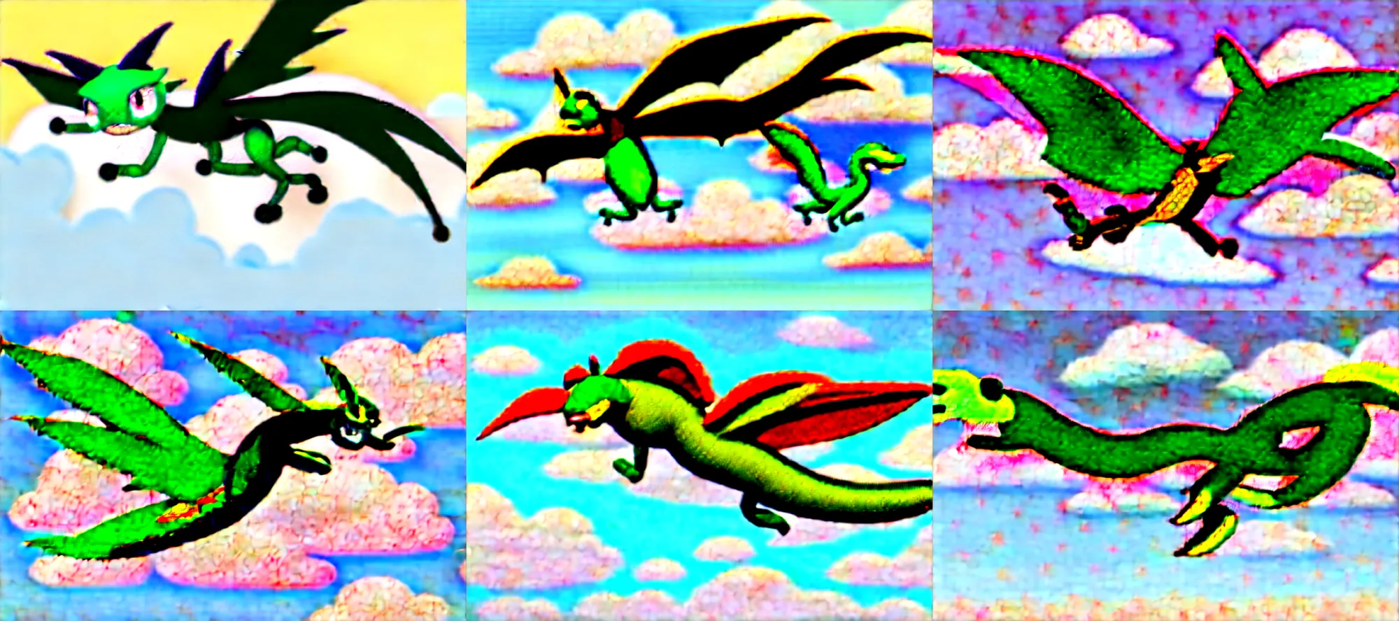 Prompt: lineart of realistic anthropomorphic flygon woman flying among clouds in sky