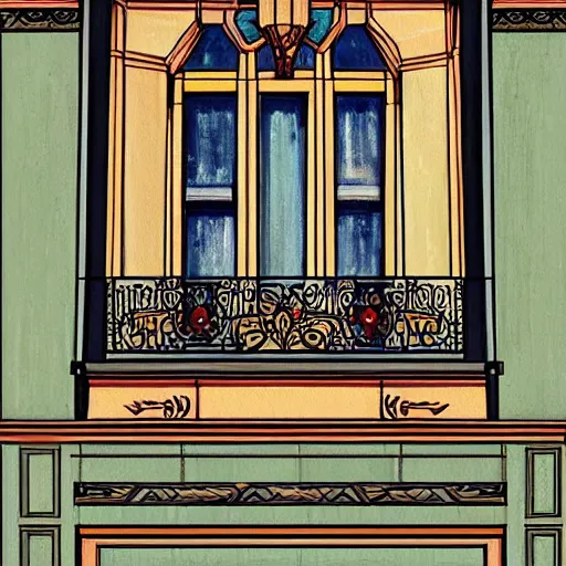 Prompt: a painting beautiful window open front view, ornate, oil on canvas, art deco, digital illustration, colorful architectural drawing, watercolor painting, behance contest winner, vintage frame window