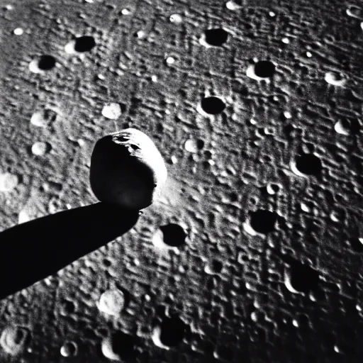 Image similar to the moon landing on a russet potato, black and white, film grain, light bleed