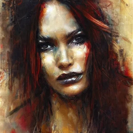 Image similar to portrait of beautiful confident women with deep eyes, messy hair, by henry asencio