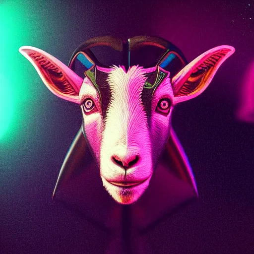 Image similar to synthwave goat face, detailed face, sharp focus, synthwave art, aesthetic, octane render