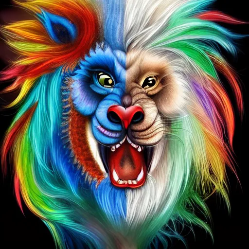 Image similar to cute fluffy baby chinese dragon with long colorful flowing lion mane with mohawk hairstyle hybrid animal detailed painting 4 k