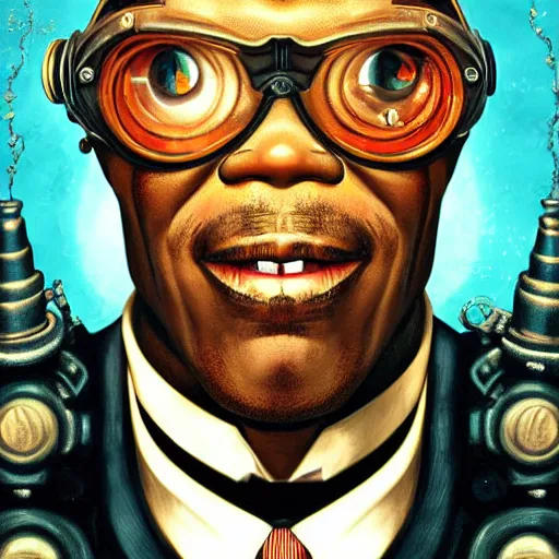 Image similar to underwater bioshock steampunk portrait of Samuel L. Jackson, Pixar style, by Tristan Eaton Stanley Artgerm and Tom Bagshaw.