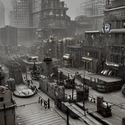 Image similar to photo of a dieselpunk city