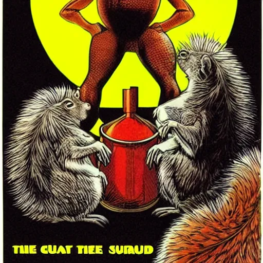 Prompt: poster art by brian bolland for the 1 9 8 8 film squirrel people