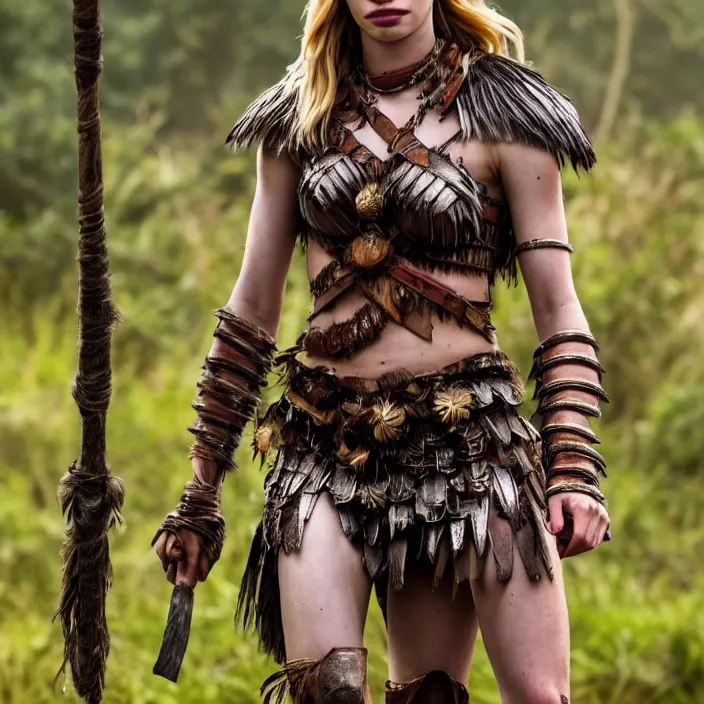 Image similar to full length photo of emma roberts as an amazon warrior, highly detailed, 4 k, hdr, smooth, sharp focus, high resolution, award - winning photo