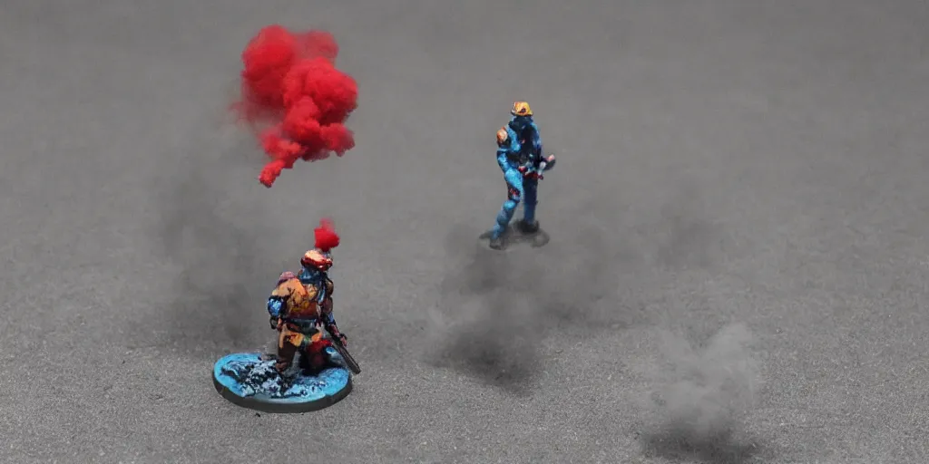 Image similar to last soldier standing, cyan and red, smoke