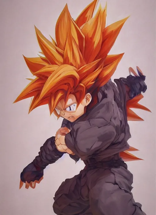 Image similar to semi reallistic gouache gesture painting, by yoshitaka amano, by Ruan Jia, by Conrad roset, by dofus online artists, detailed anime 3d render of gesture painting of Crono as a super Saiyan, young Crono blond, Crono, Dragon Quest, Crono, goku, portrait, cgsociety, artstation, rococo mechanical, Digital reality, sf5 ink style, dieselpunk atmosphere, gesture drawn