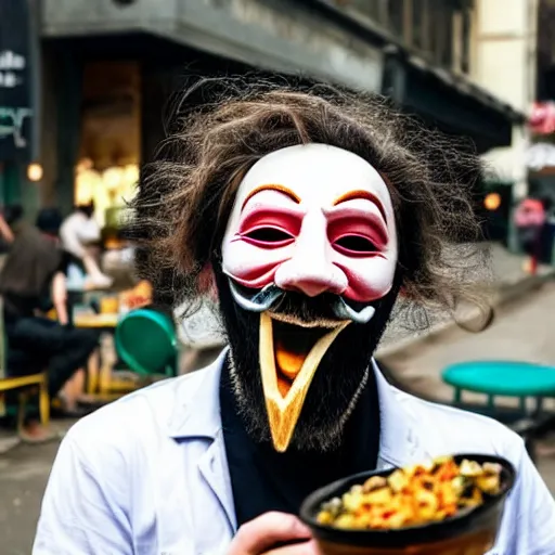 man with guy fawkes mask eating Stable Diffusion OpenArt