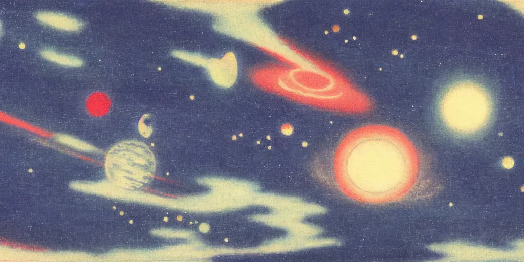 Image similar to painting of space by kitano tsunetomi, 1 9 3 9