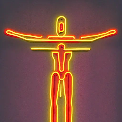 Image similar to neon cyberpunk robot crucified by matthias grunewald