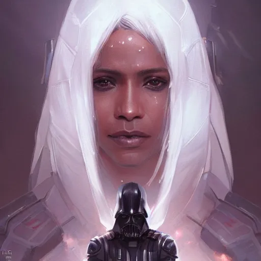 Prompt: darth alphinaud leveilleur, freida pinto, art by artgerm and greg rutkowski and magali villeneuve, portrait, highly detailed, headshot, intricate, elegant, digital painting, trending on artstation, concept art, sharp focus, illustration