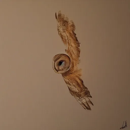 Prompt: sadness, sunrise, suspended life, abstract artwork of a barn owl.