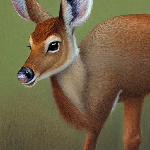 Image similar to Disney Bambi highly detailed, sharp focus, digital painting, oil painting, artwork, museum work, by Robert Bateman, by Carl Brenders,