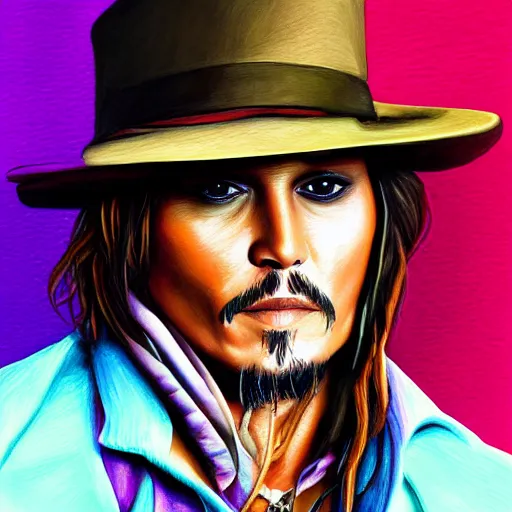 Image similar to portrait of jonny depp, highly detailed, centered, solid color background, digital painting