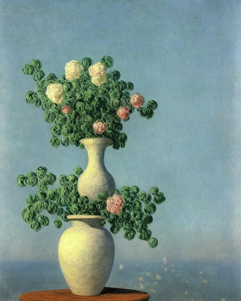 Image similar to achingly beautiful painting of a broken vase on baby blue background by rene magritte, monet, and turner. piranesi.