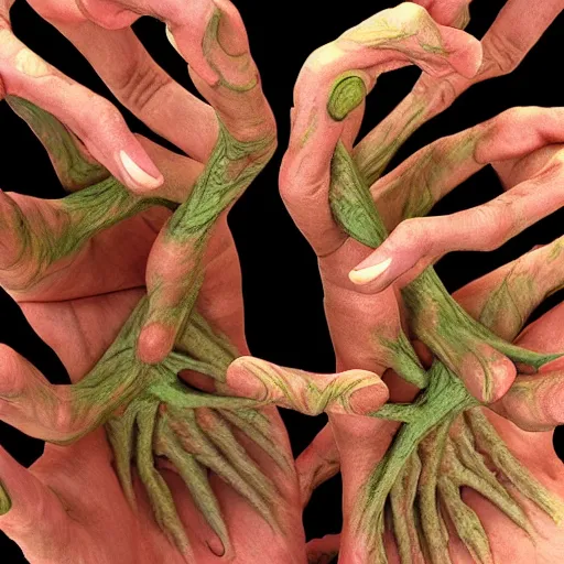 Prompt: recursive branching fractal hand fingers grotesque