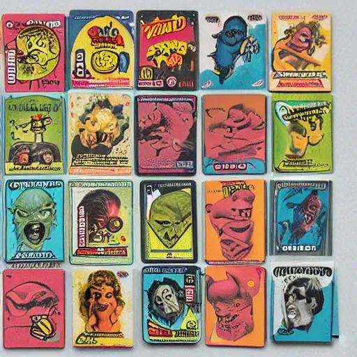 Image similar to movie monster bubble gum cards from the 5 0 s to the 7 0 s