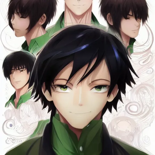 Prompt: An anime portrait of a smiling man with very short smooth black hair, brownish-green eyes, stubble, wearing a shirt, medium shot, whole head, by Stanley Artgerm Lau, WLOP, Rossdraws, James Jean, Andrei Riabovitchev, Marc Simonetti, and Sakimi chan, trending on artstation