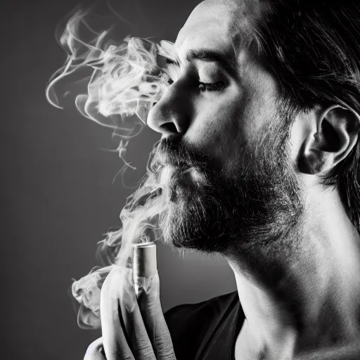 Prompt: marijuana man smoking himself, epic award winning professional profile photography, dramatic cinematic lighting, high times, 8 k