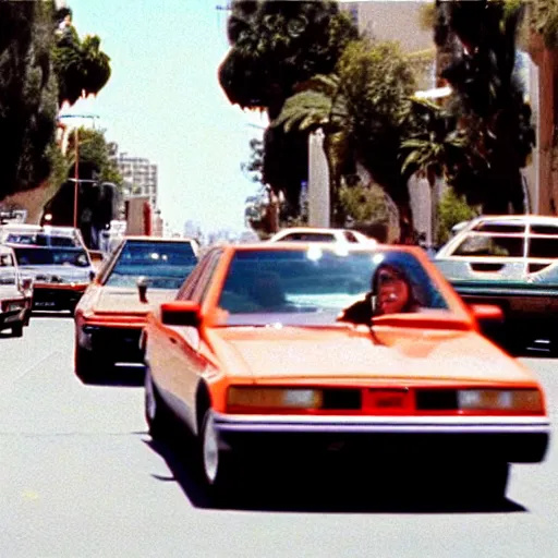 Image similar to Film still of 'Los Angeles Vice Squad' (1990). Epic car chase scene. Sigma 85mm f/1.4