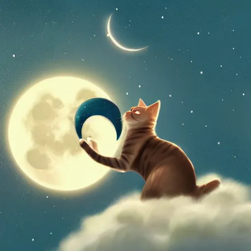 Prompt: cat chasing the moon, artistic, artstation.