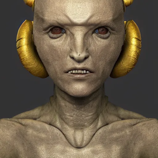 Image similar to portrait of an extraterrestrial creature, renaissance style, star wars character, volumetric lights, symmetry, headpiece, trending on artstation, sharp focus, leica, studio photo, intricate details, highly detailed