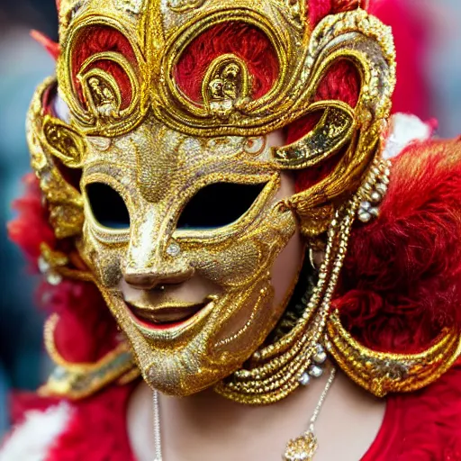 Prompt: closeup of a beautiful woman in an ornate venice carnival mask