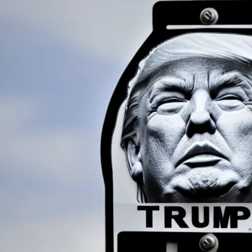 Image similar to a sticker that shows trump's face in black and white on a stop sign, close up, realistic, 8k.