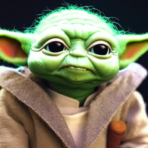 Prompt: baby yoda as a muppet. highly detailed felt. hyper real photo. 4 k.