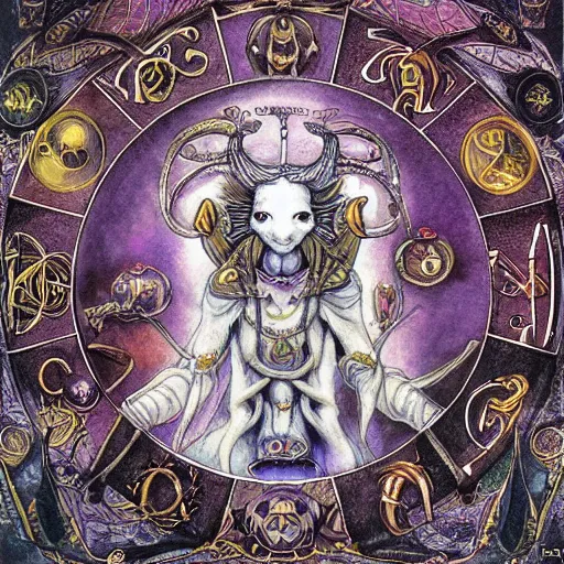 Image similar to aries zodiac artwork, mystic occult style, detailed, 8 k, symmetrical, by brian froud