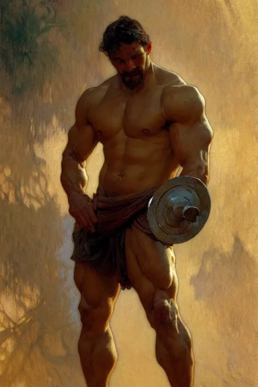 Prompt: muscular man, painting by gaston bussiere, craig mullins, greg rutkowski, alphonse mucha