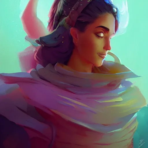 Image similar to portrait of a beautiful woman, maya ali mage, gloomhaven, dynamic lighting, gaudy colors, octane render aesthetic, matte painting concept art, official fanart behance hd artstation by jesper ejsing, by rhads and makoto shinkai and lois van baarle and ilya kuvshinov and rossdraws