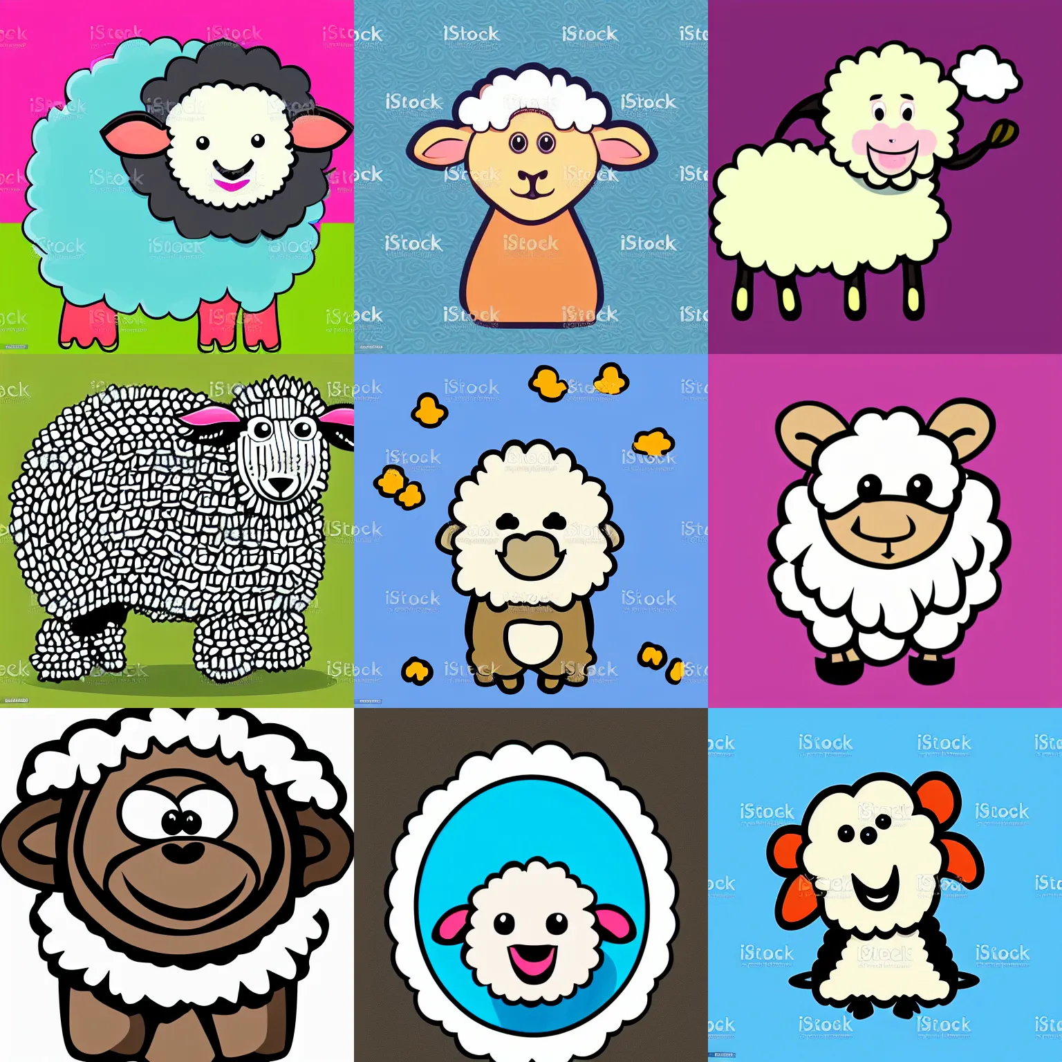 Prompt: cute happy sheep,vector art
