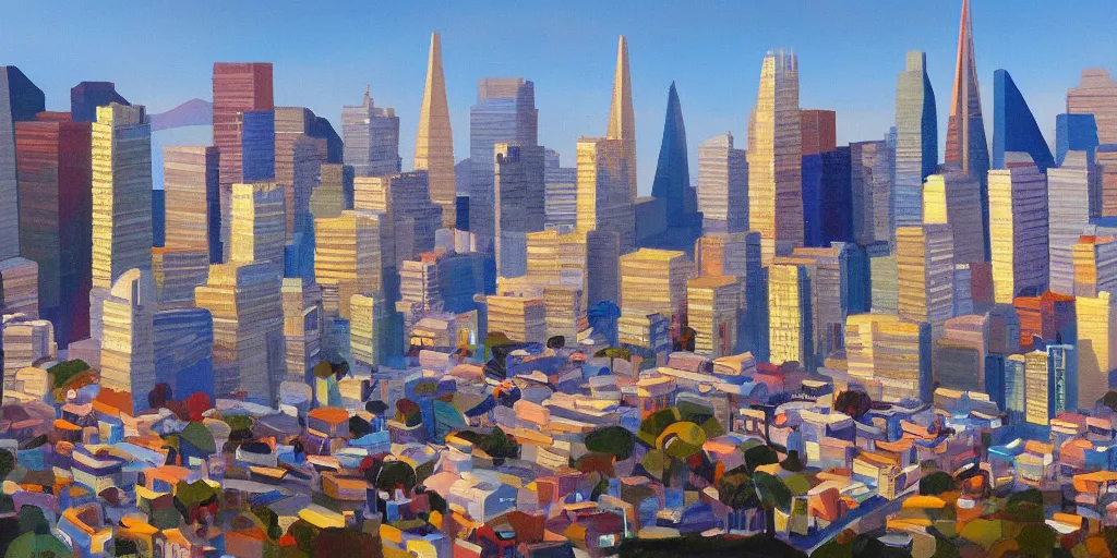 Prompt: new painting of San Francisco city by Greg Aronson, artstation