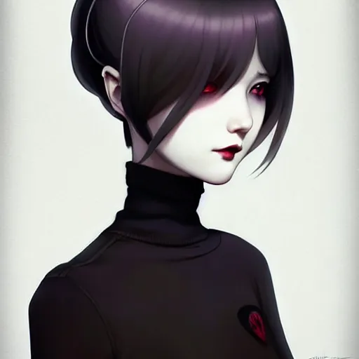 Image similar to a beautiful slim shy goth girl ignores you, art by ilya kuvshinov and lois van baarle and ross tran and range murata and artgerm and andy warhol, norman rockwell, digital art, highly detailed, profile picture, intricate, sharp focus, mystical trending on artstation hq, deviantart, pinterest, unreal engine 5, 4 k uhd image