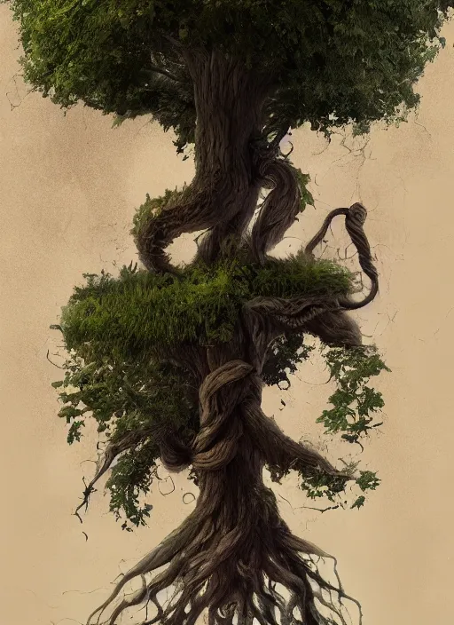 Image similar to a tree in the shape of a man’s face, his dreaded hair is the limbs and roots, epic painting, artstationHD