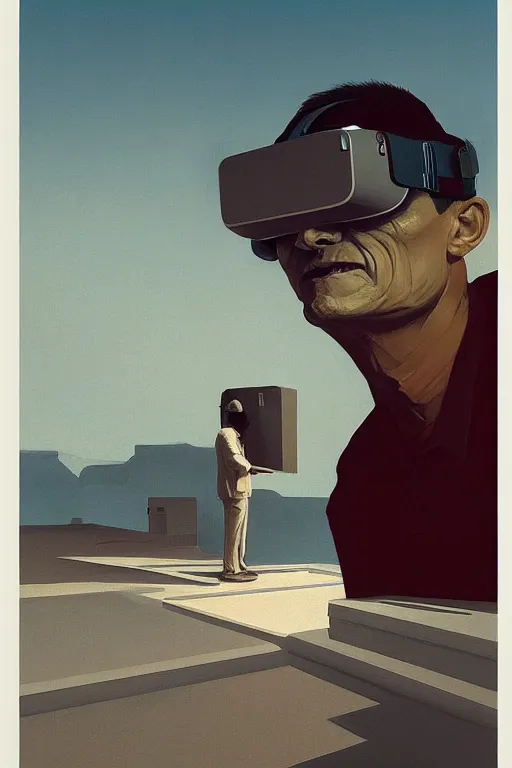 Prompt: Jack Ma wearing oculus and Ali Pay over his head Edward Hopper and James Gilleard, Zdzislaw Beksisnski, highly detailed