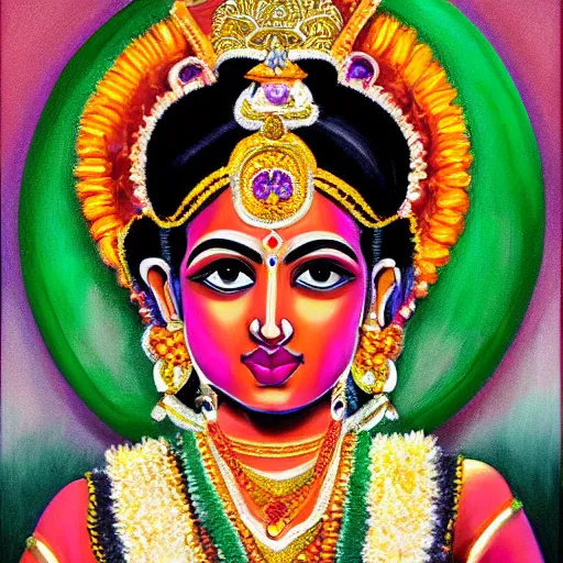 Prompt: A beautiful hindu queen painted by Carla Wyzgala