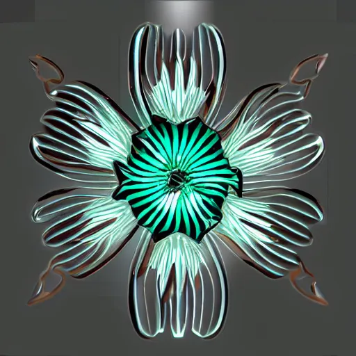 Prompt: a metallic iris flower, cybertronic, shiny