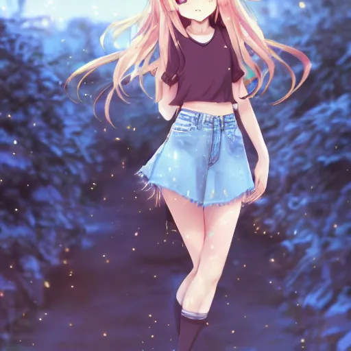 Prompt: a very beautiful anime girl, full body, long golden hair, sky blue eyes, full round face,cute face, short smile, mini jeans skirt, cute top, winter setting, cinematic lighting, medium shot, mid-shot, highly detailed, trending on Artstation, Unreal Engine 4k, cinematic wallpaper by Stanley Artgerm Lau, WLOP, Rossdraws, James Jean, Andrei Riabovitchev, Marc Simonetti, and Sakimichan