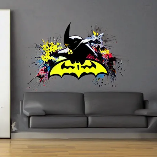 Image similar to die cut sticker of batman breakdancing, splatter paint