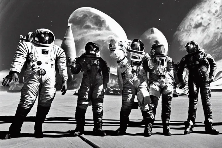 Prompt: space truckers in space, b / w photo, 1 9 6 0 s