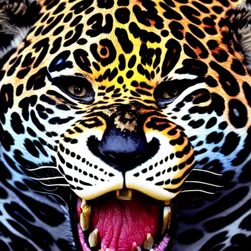 Image similar to a perfect centered mask of a shaman turning into a jaguar, 8 k,