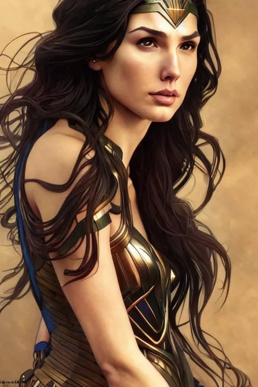 Image similar to very very beautiful longshot photo of chthonic Gal Gadot , intricate, elegant, highly detailed, artstation, concept art, smooth, sharp focus, illustration, art by artgerm and moebius and alphonse mucha