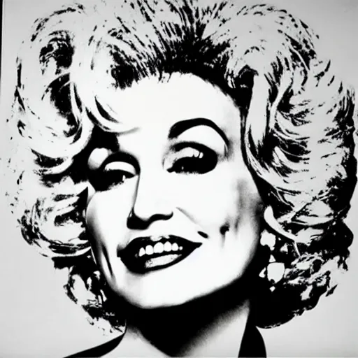 Prompt: Dolly Parton headshot in the style of Andy Warhol