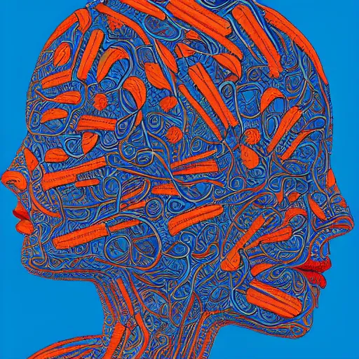 Image similar to a beautiful head of a woman made of carrots and blueberries, an ultrafine detailed illustration by james jean, intricate linework, bright colors, behance contest winner, vanitas, angular, altermodern, unreal engine 5 highly rendered, global illumination, radiant light, detailed and intricate environment