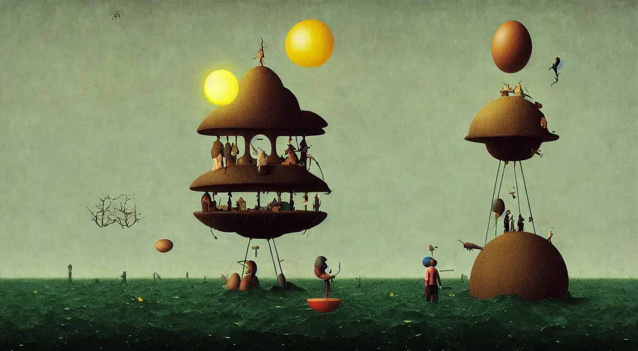 Image similar to single flooded simple!! egg tower, very coherent and colorful high contrast masterpiece by norman rockwell franz sedlacek hieronymus bosch dean ellis simon stalenhag rene magritte gediminas pranckevicius, dark shadows, sunny day, hard lighting