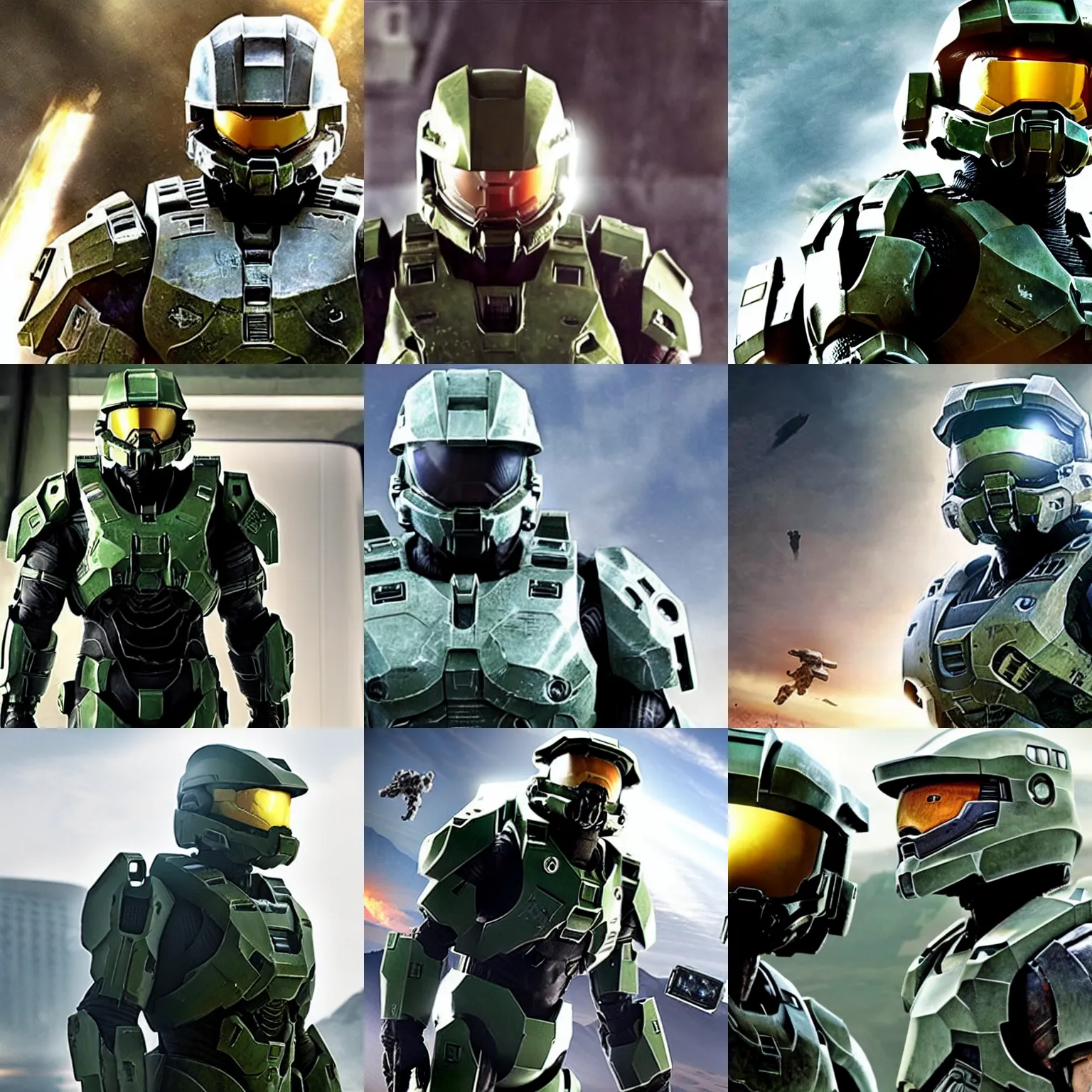 Prompt: bruce willis as master chief, helmet off, film still from new halo movie